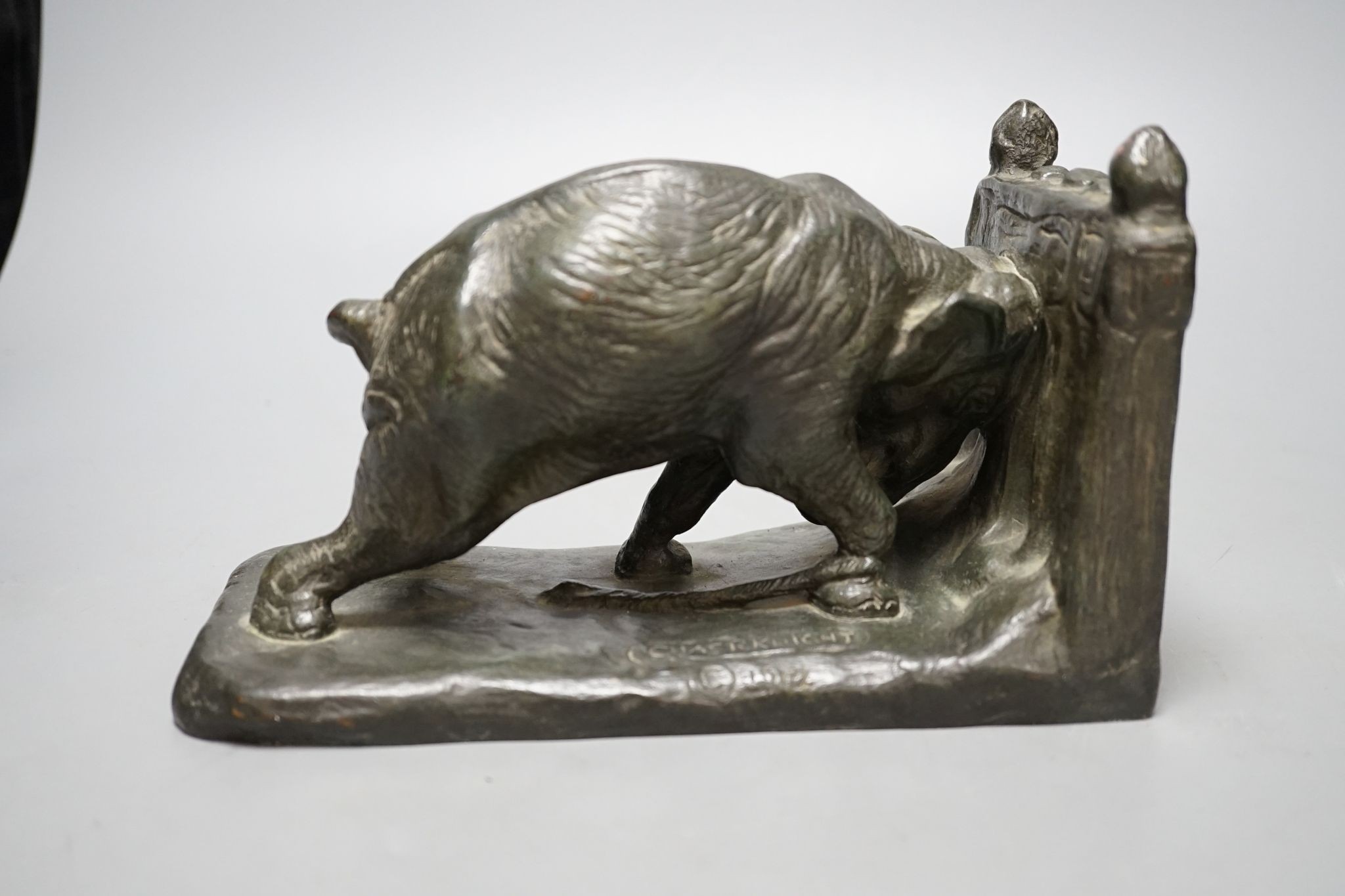 Charles R Knight, bronze single bookend modelled as an elephant , 21cm